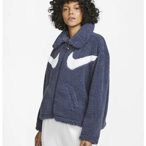 NWT Nike Sportswear Swoosh Sherpa Blue/White Jacket Women's Size L (DD5620-437)